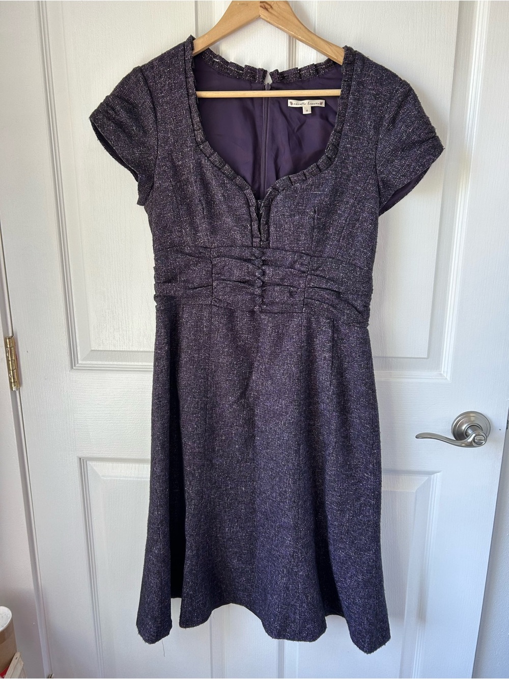 Nanette Lepore Purple Tweed Fit-and-Flare Midi Dress